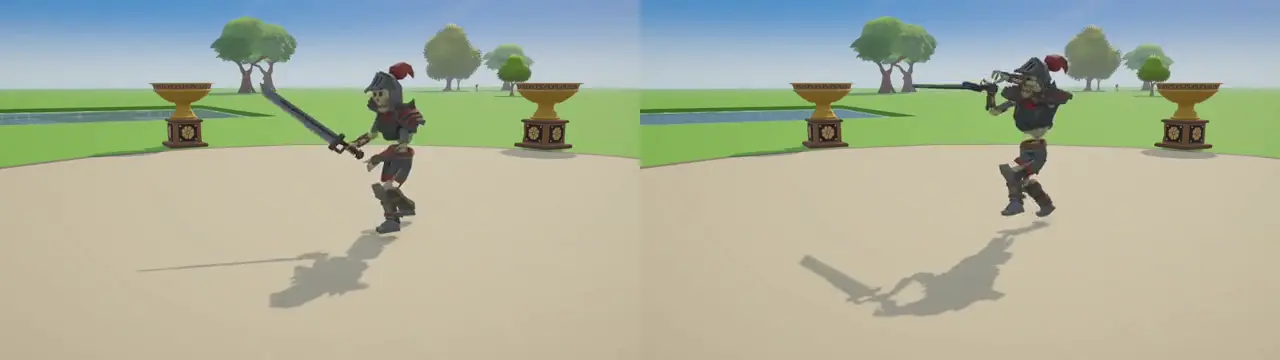 The skeleton knight's attacks in round 6 and round 7, side by side